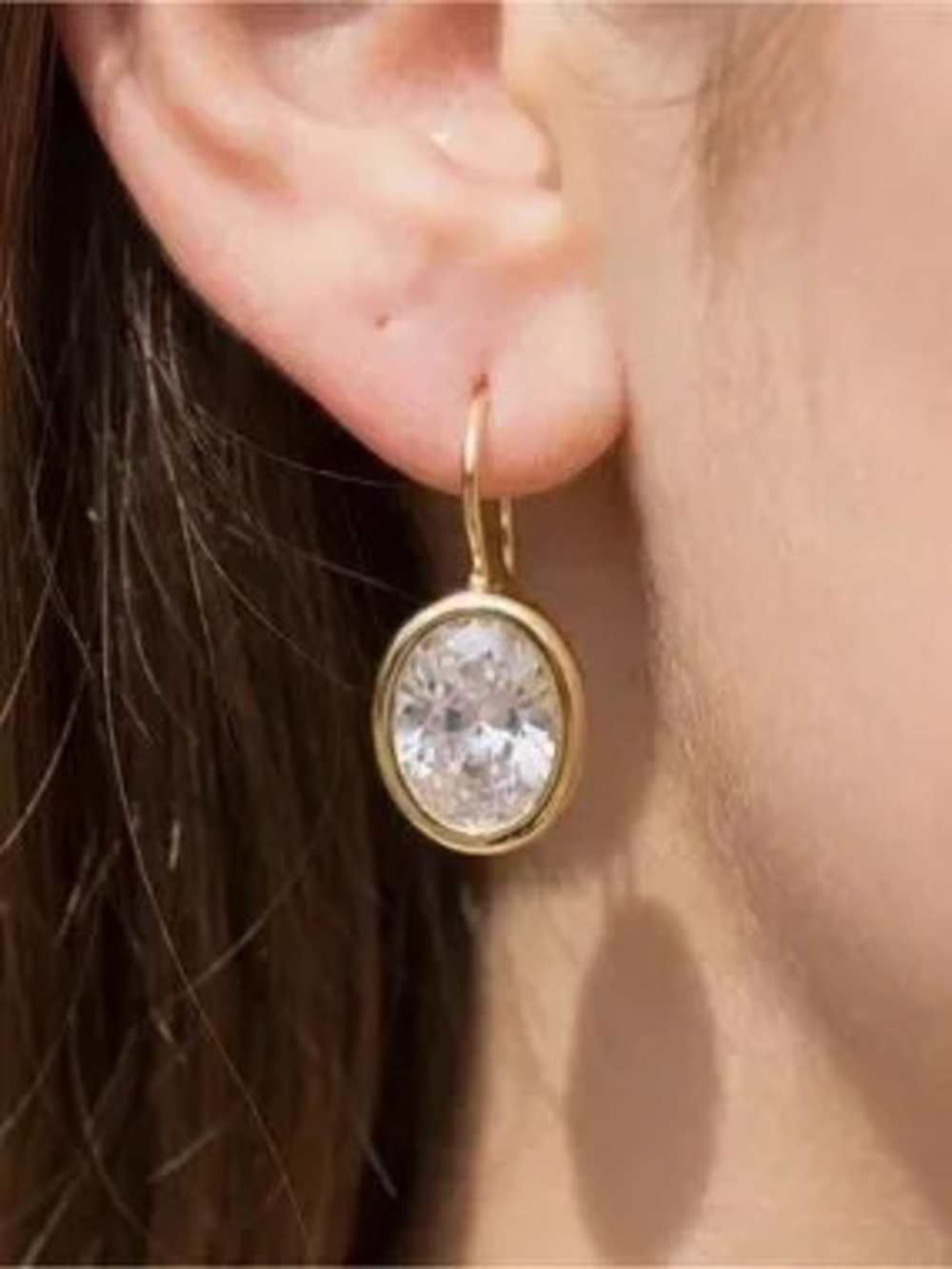GOLD DIPPED OVAL BEZEL DROP EARRINGS (8704)